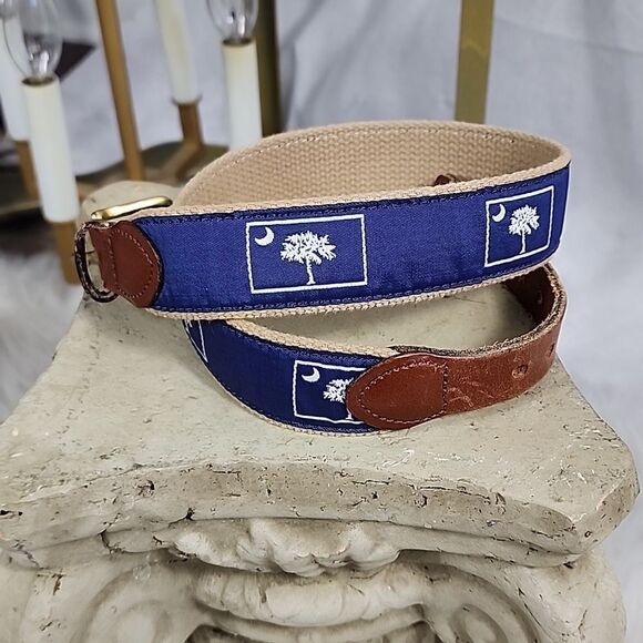 Child's Leather Man Ltd. Leather & Canvas Belt with South Carolina Flag Emblem - Picture 1 of 7